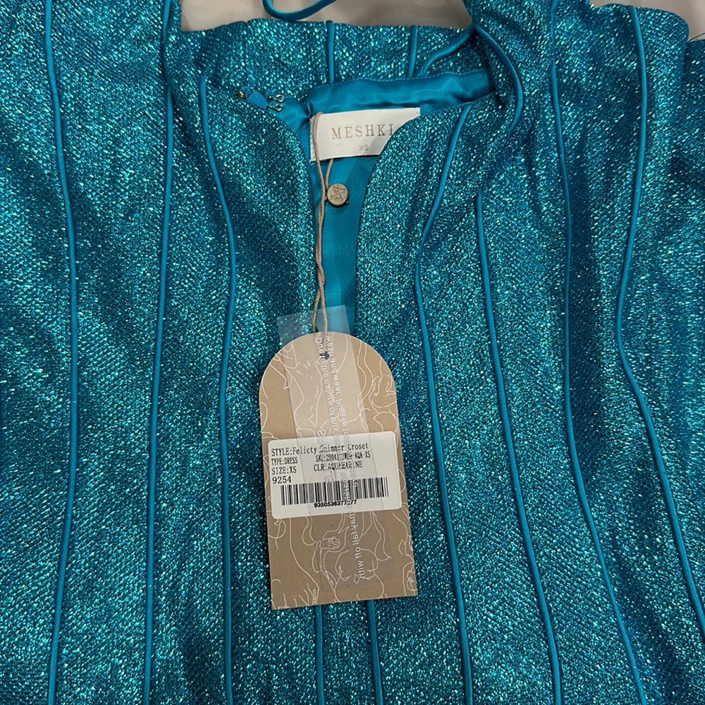 MESHKI Hadleigh Shimmer Mini Dress - Aquamarine XS NWT - Picture 5 of 5